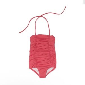 salmon pink vintage Ruched One-Piece Halter Swimsuit, reversible ballet pink